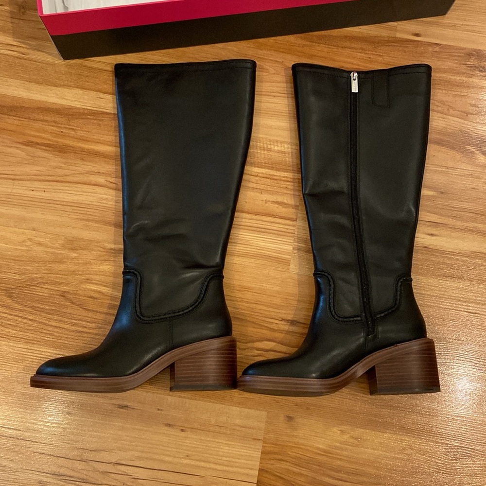 NWT VINCE CAMUTO Vuliann 2 black leather tall WIDE CALF boots 7